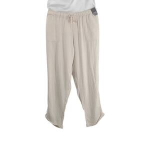 New York & Co Boyfriend drawstring linen pants cream stripes Size xl Resort wear